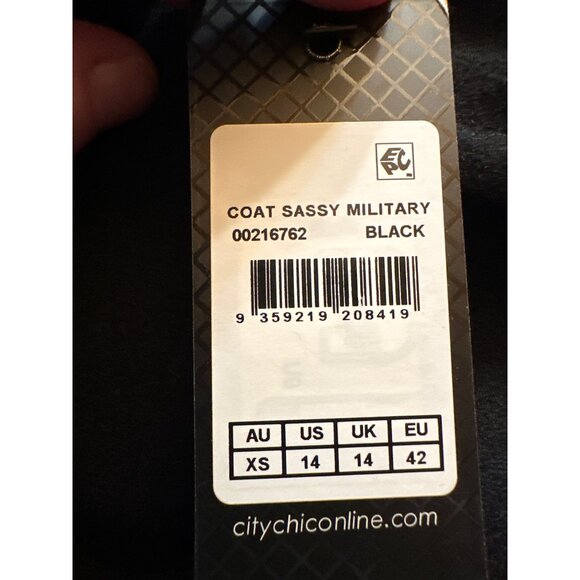 City Chic Plus Size Sassy Military Winter Long Pea Coat Black Plus Size 16 - Picture 4 of 5